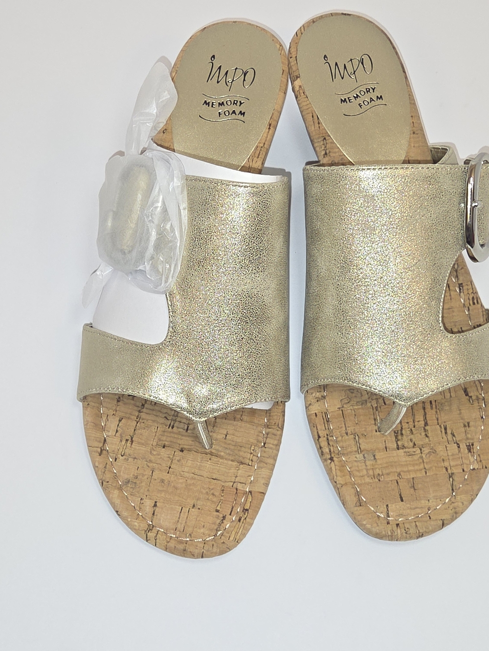 Impo Platino Giselle Metallic Gold Cork Wedge Slide with Silver Buckle - Picture 4 of 13